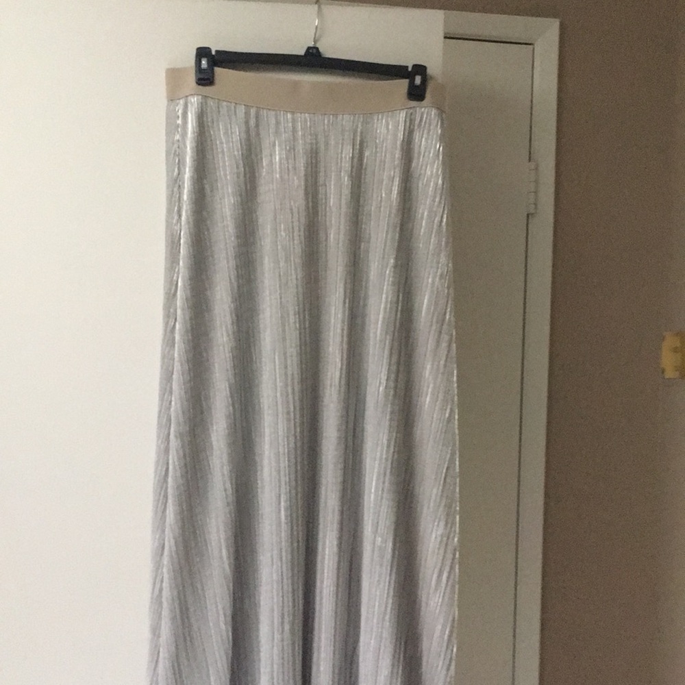 Shimmery gold micropleat maxi skirt by Lane Bryant